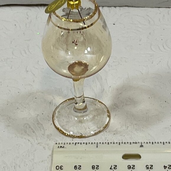 VTG SCF Mini Wine Glass Shaped Hand Blown Gold Glitter Trim Christmas Ornament - Picture 8 of 8